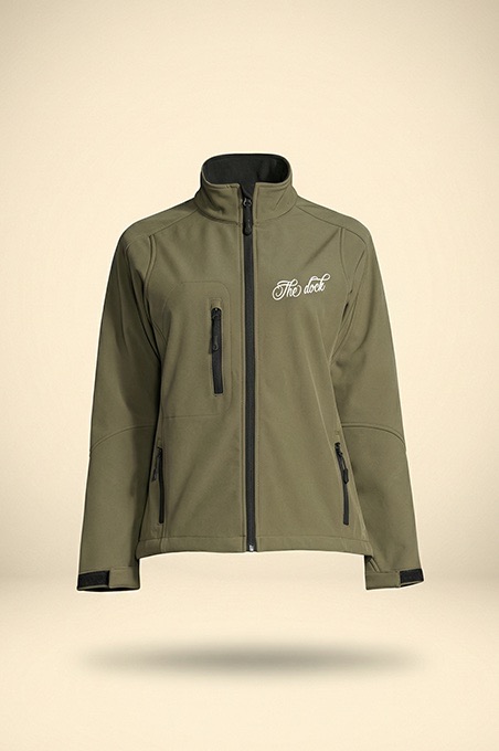 Olīvkrāsas softshell jaka ar The dock iz&scaron;uvumu